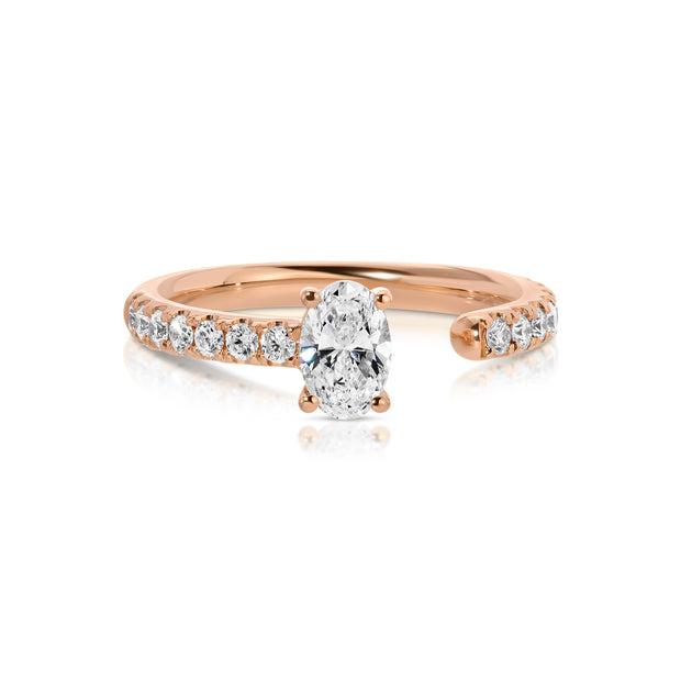 OVAL DIAMOND SATURN RING WITH .50CT OVAL AND PAVE BAND