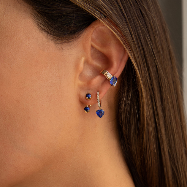 BLUE SAPPHIRE CUSHION EAR CUFF WITH PEAR DIAMONDS – Anita Ko