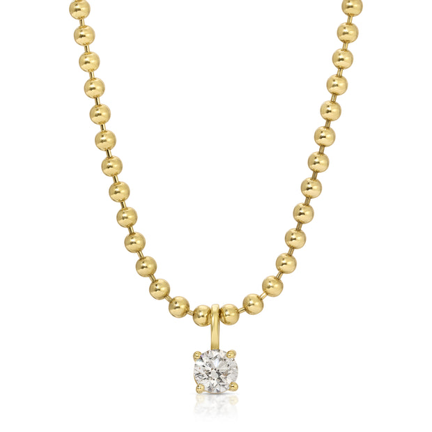BALL CHAIN NECKLACE WITH ROUND DIAMOND PENDANT