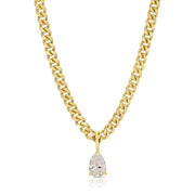 SMALL CUBAN LINK NECKLACE WITH PEAR DIAMOND PENDANT