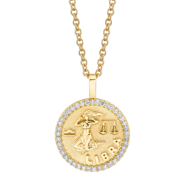 LIBRA ZODIAC COIN PENDANT WITH DIAMOND FRAME Anita Ko
