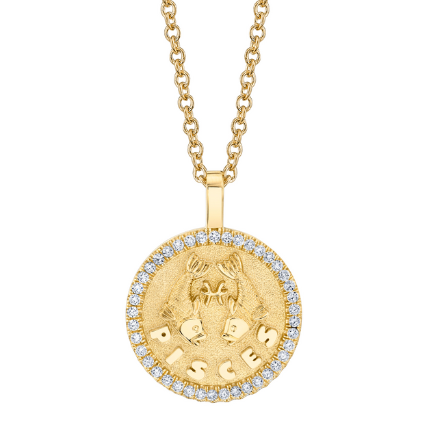 PISCES ZODIAC COIN PENDANT WITH DIAMOND FRAME – Anita Ko