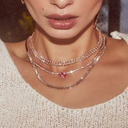 DIAMOND HEPBURN NECKLACE WITH HEART SHAPED PINK SAPPHIRE CENTER