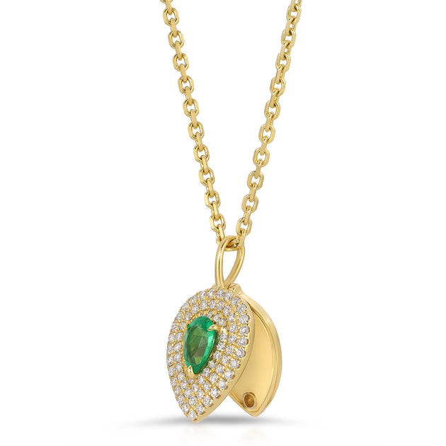 PEAR SHAPED DIAMOND LOULOU LOCKET WITH PEAR SHAPED EMERALD – Anita Ko