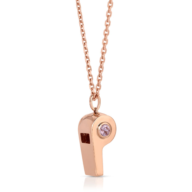 GOLD AND PINK SAPPHIRE BABY WHISTLE