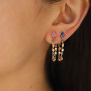 PINK SAPPHIRE PEAR, DIAMOND AND MULTI-COLORED FINE GEMSTONE LOOP EARRINGS