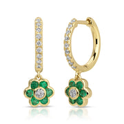 SMALL EMERALD AND DIAMOND FLORA DROP HUGGIES