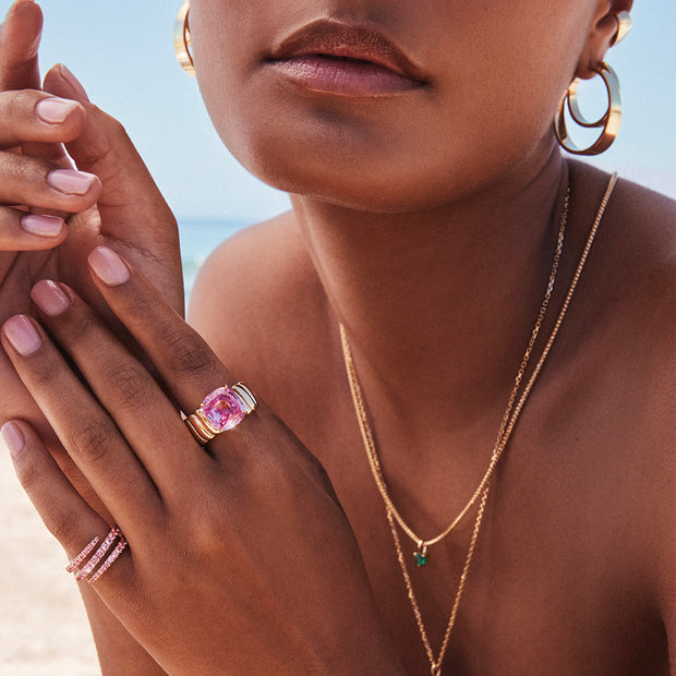 LARGE ZOE RING WITH PINK SAPPHIRE CUSHION CENTER