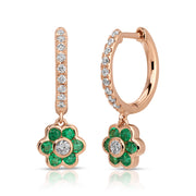 SMALL EMERALD AND DIAMOND FLORA DROP HUGGIES