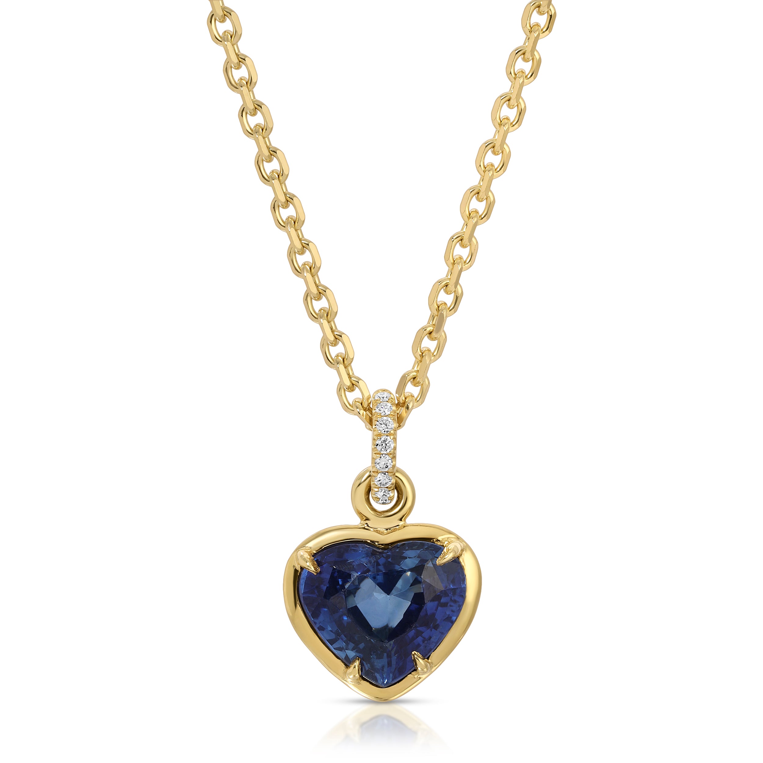 BEZELED BLUE SAPPHIRE HEART PENDANT WITH DIAMOND BAIL – Anita Ko