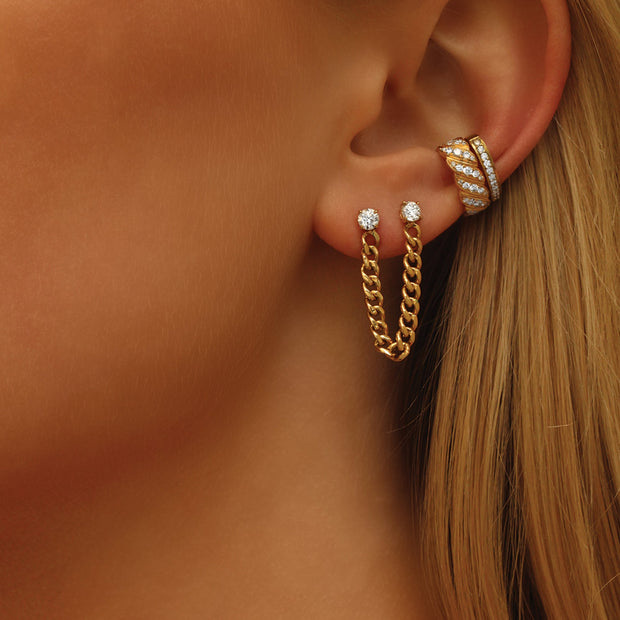 CUBAN LINK DOUBLE-PIERCING EARRING WITH ROUND DIAMONDS