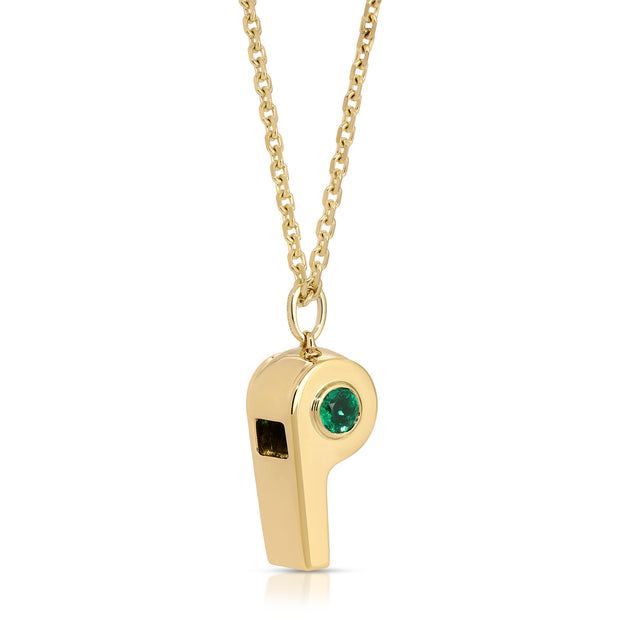 GOLD AND COLOMBIAN EMERALD BABY WHISTLE
