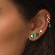 SINGLE DIAMOND HUGGIE WITH PEAR-SHAPED EMERALD DROP