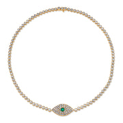 DIAMOND EVIL EYE CHOKER WITH EMERALD EYE