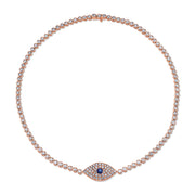 DIAMOND EVIL EYE CHOKER WITH BLUE SAPPHIRE EYE