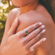 EMERALD HEART RING WITH DIAMOND BASKET AND BAND