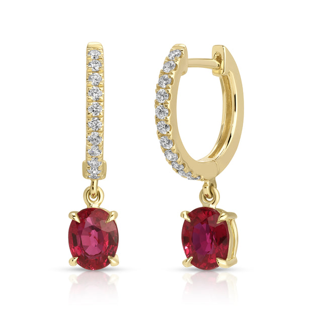 DIAMOND HUGGIES WITH OVAL SHAPE RUBY DROPS