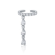 SINGLE ROW DIAMOND EAR CUFF WITH 3 PEAR AND ROUND DIAMOND DROPS