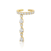 SINGLE ROW DIAMOND EAR CUFF WITH 3 PEAR AND ROUND DIAMOND DROPS