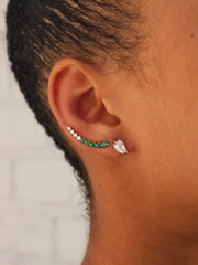 FLOATING DIAMOND AND EMERALD EARRING