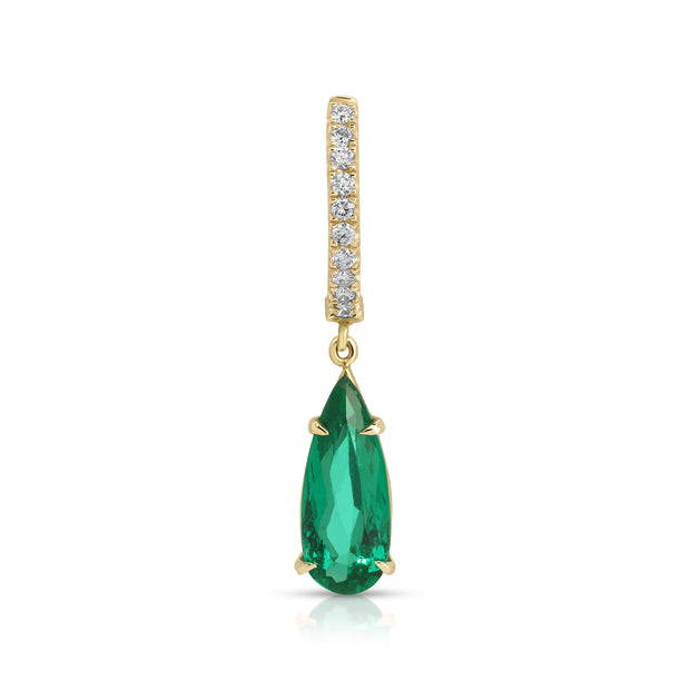 DIAMOND HUGGIE WITH PEAR SHAPED EMERALD DROP
