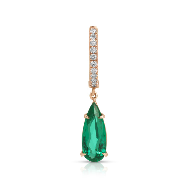 DIAMOND HUGGIE WITH PEAR SHAPED EMERALD DROP