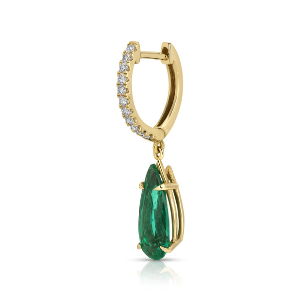 DIAMOND HUGGIE WITH PEAR SHAPED EMERALD DROP