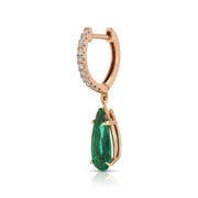 DIAMOND HUGGIE WITH PEAR SHAPED EMERALD DROP