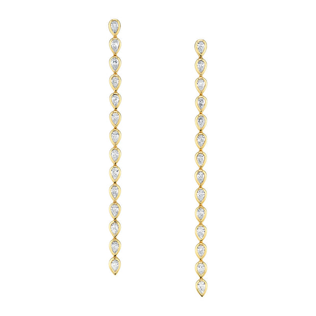 LONG PEAR DIAMOND BEZEL DROP EARRINGS