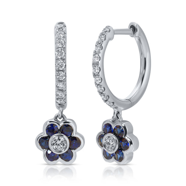 SMALL BLUE SAPPHIRE AND DIAMOND FLORA DROP HUGGIES