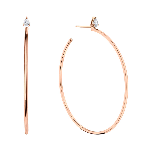 LARGE HOOPS WITH PEAR DIAMOND STUDS