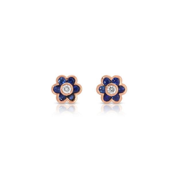SMALL BLUE SAPPHIRE FLORA STUDS