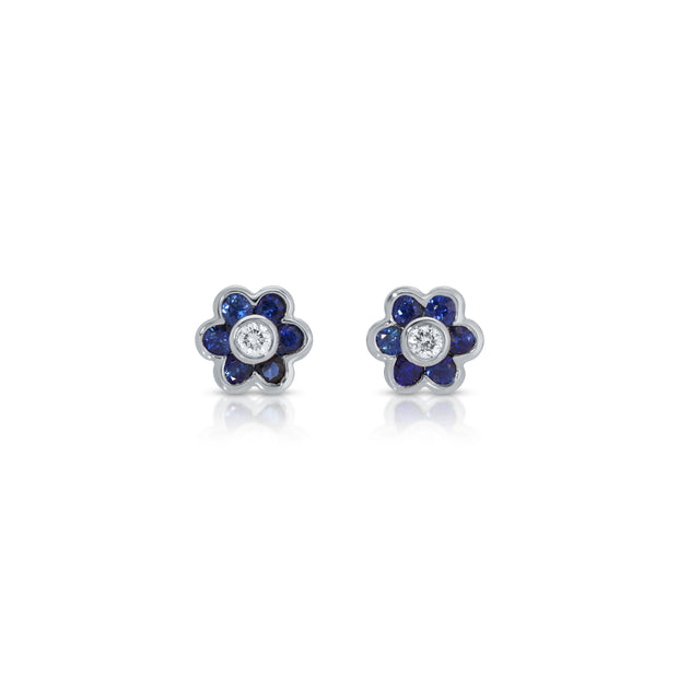 SMALL BLUE SAPPHIRE FLORA STUDS
