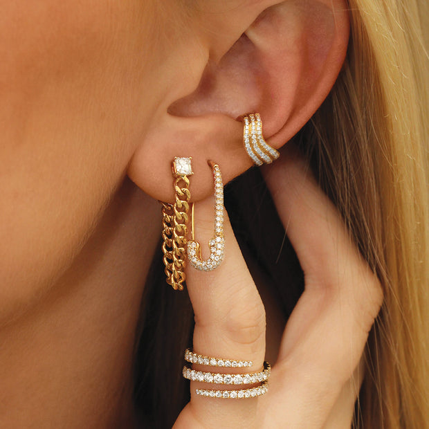 3 ROW DIAMOND WAVE EAR CUFF