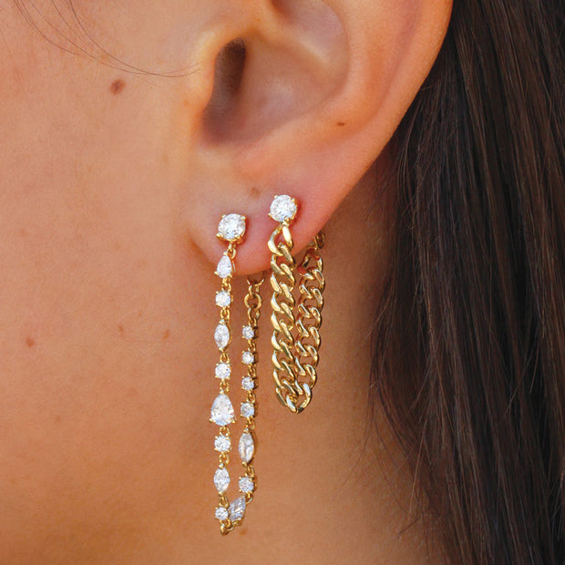 LONG MULTI SHAPED DIAMOND LOOP EARRINGS