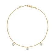 THREE STONE HEART SHAPED DIAMOND ANKLET