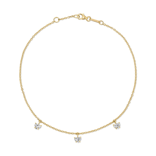 THREE STONE HEART SHAPED DIAMOND ANKLET