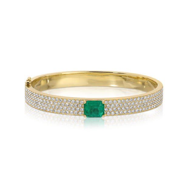 PAVE DIAMOND OVAL BRACELET WITH EMERALD CUT EMERALD CENTER