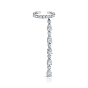 SINGLE ROW DIAMOND EAR CUFF WITH 5 PEAR AND ROUND DIAMOND DROPS