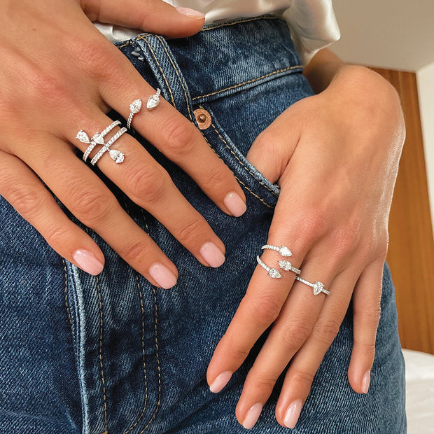 TWO STONE DIAMOND CLAW RING WITH PAVE BAND