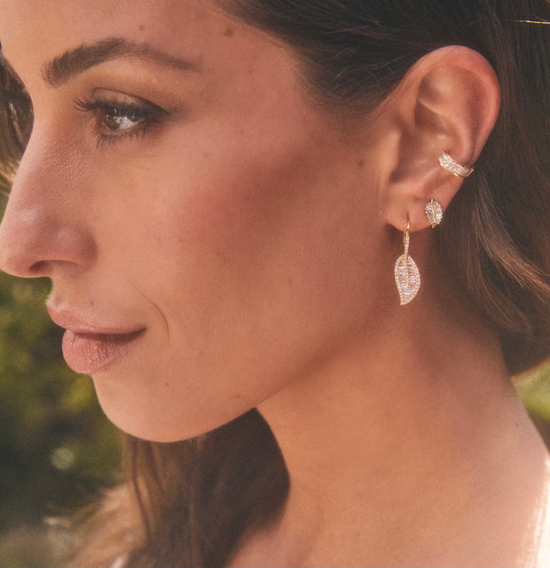 LEAF DROP EARRINGS WITH PAVE DIAMOND STEM