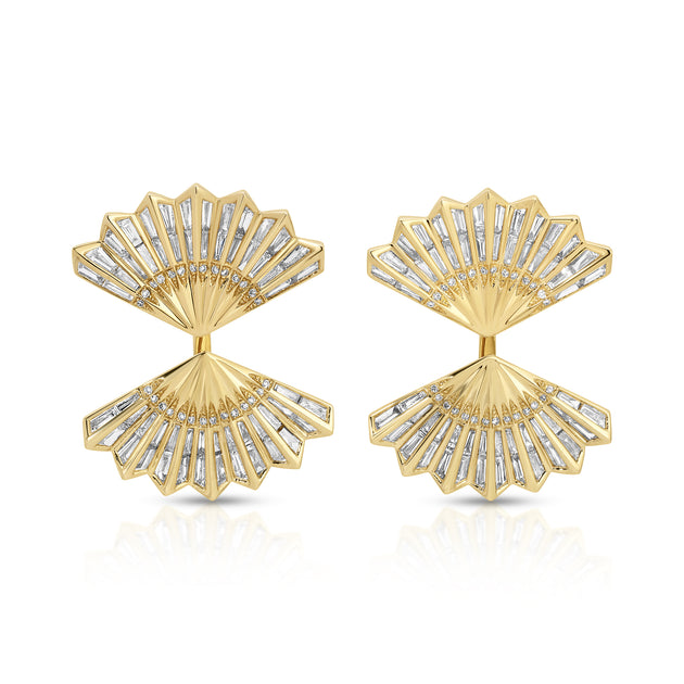 LARGE BAGUETTE DIAMOND FAN EARRINGS – Anita Ko