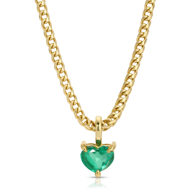 COLOMBIAN HEART EMERALD PENDANT ON THIN FRANCO CHAIN