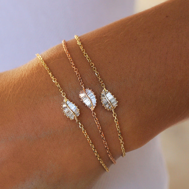 SMALL PALM LEAF DIAMOND CHAIN BRACELET