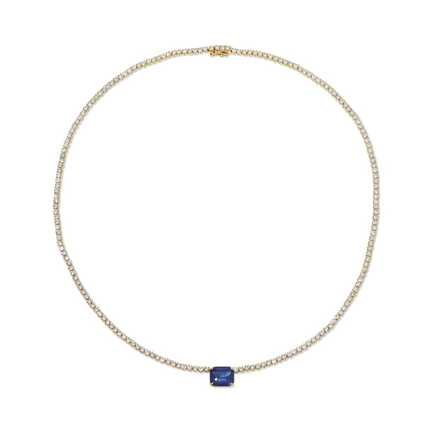 HEPBURN CHOKER WITH EMERALD CUT BLUE SAPPHIRE CENTER