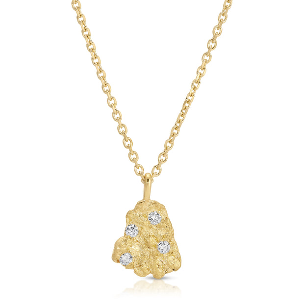22K YELLOW GOLD NUGGET WITH FOUR DIAMONDS