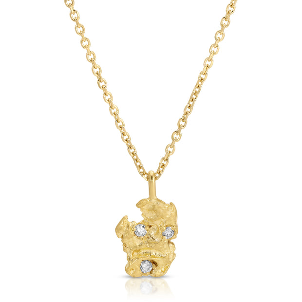 22K YELLOW GOLD NUGGET WITH THREE DIAMONDS