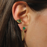 SQUARE CUT EMERALD CUBAN LINK LOOP EARRING