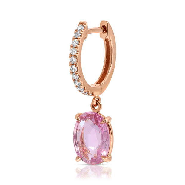 DIAMOND HUGGIE WITH PINK SAPPHIRE OVAL DROP