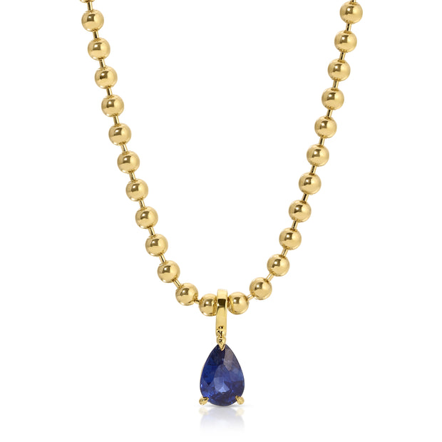 BLUE SAPPHIRE PEAR PENDANT ON BALL CHAIN